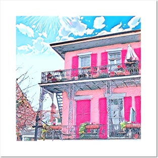Watercolor Pink New Orleans French Quarter Nola Home Posters and Art
